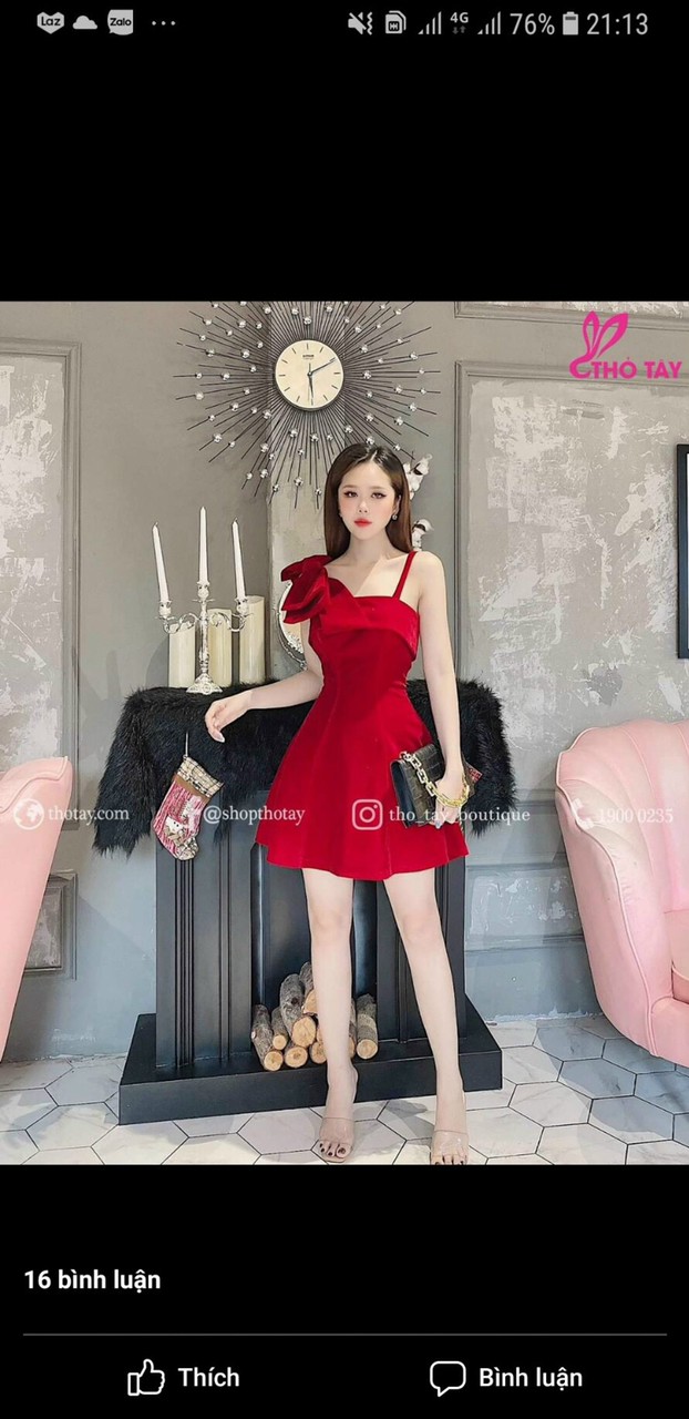 Đầm xòe hai dây nơ vai xinh xắn