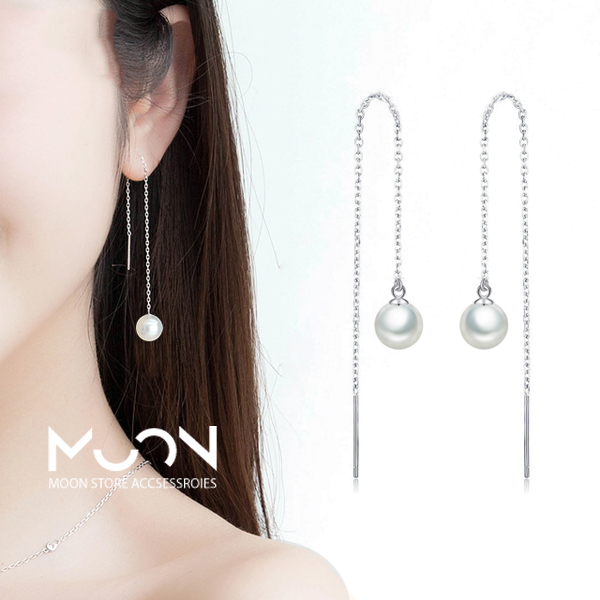 Bông tai nữ ngọc trai dài tòn ten kiểu đơn giản lạ mắt dễ thương style hàn quốc moon star acc