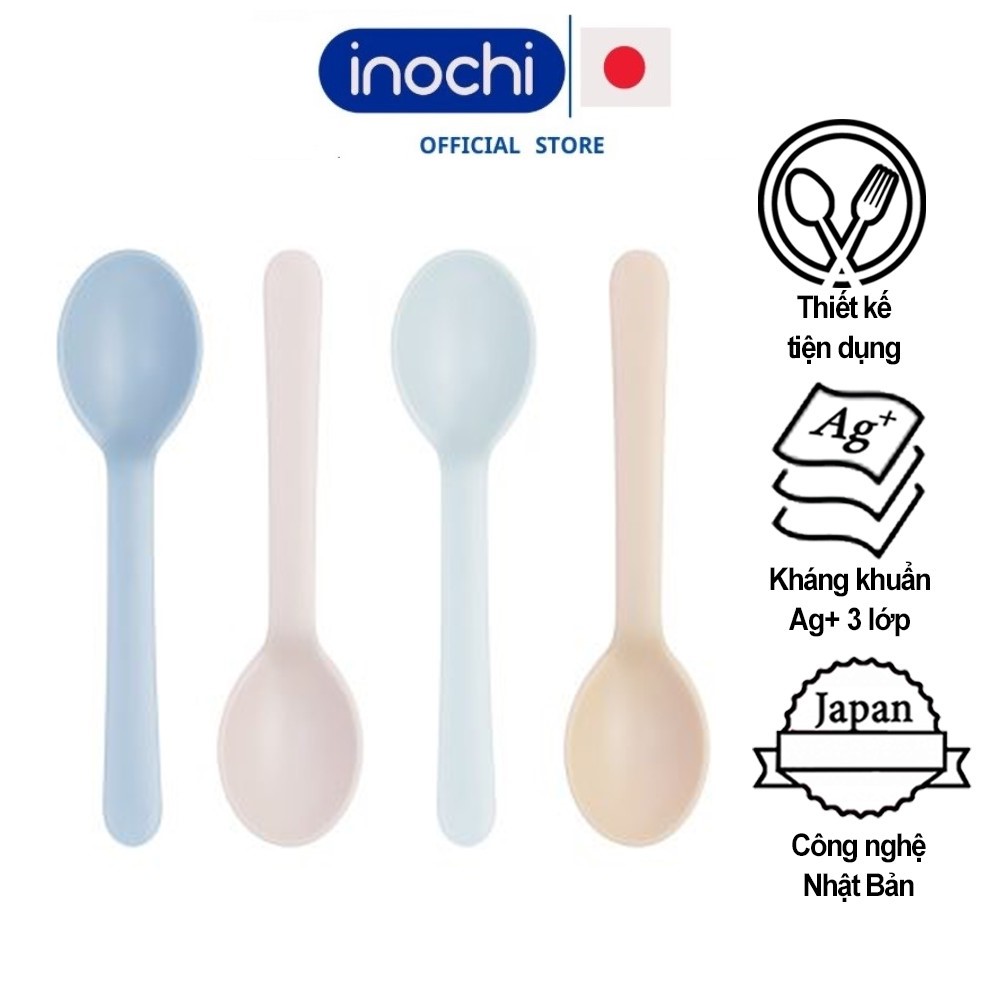 Thìa nhựa, ăn dặm cho bé set 4 chiếc nhựa nguyên sinh cao cấp inochi kháng khuẩn muỗng cho trẻ nhỏ tự ăn thông minh Amori