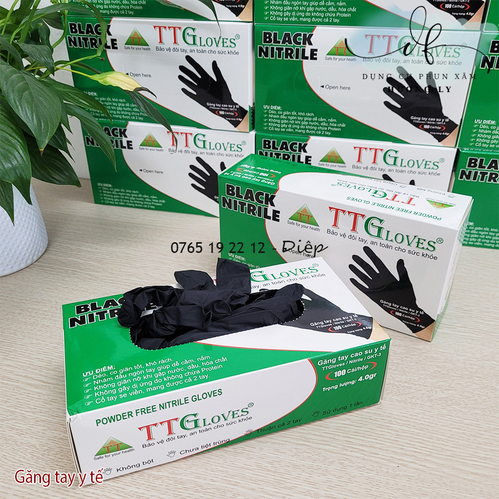 Hộp 100 chiếc găng tay Đen cao su không bột TTGloves