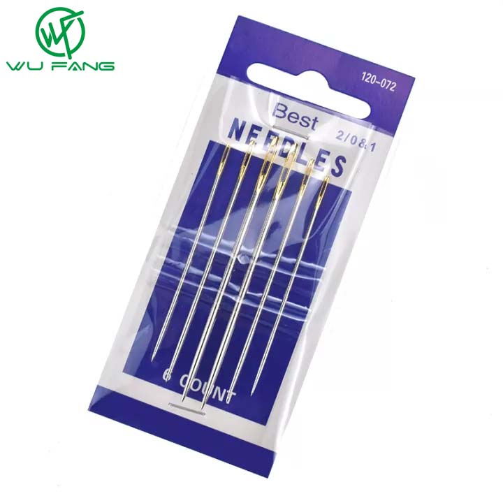 Bộ 6 kim khâu WUFANG mạ vàng mắt xỏ lớn đa năng tiện dụng thêu tranh chữ thập kích thước 57mm/64mm/70mm - intl-INTL