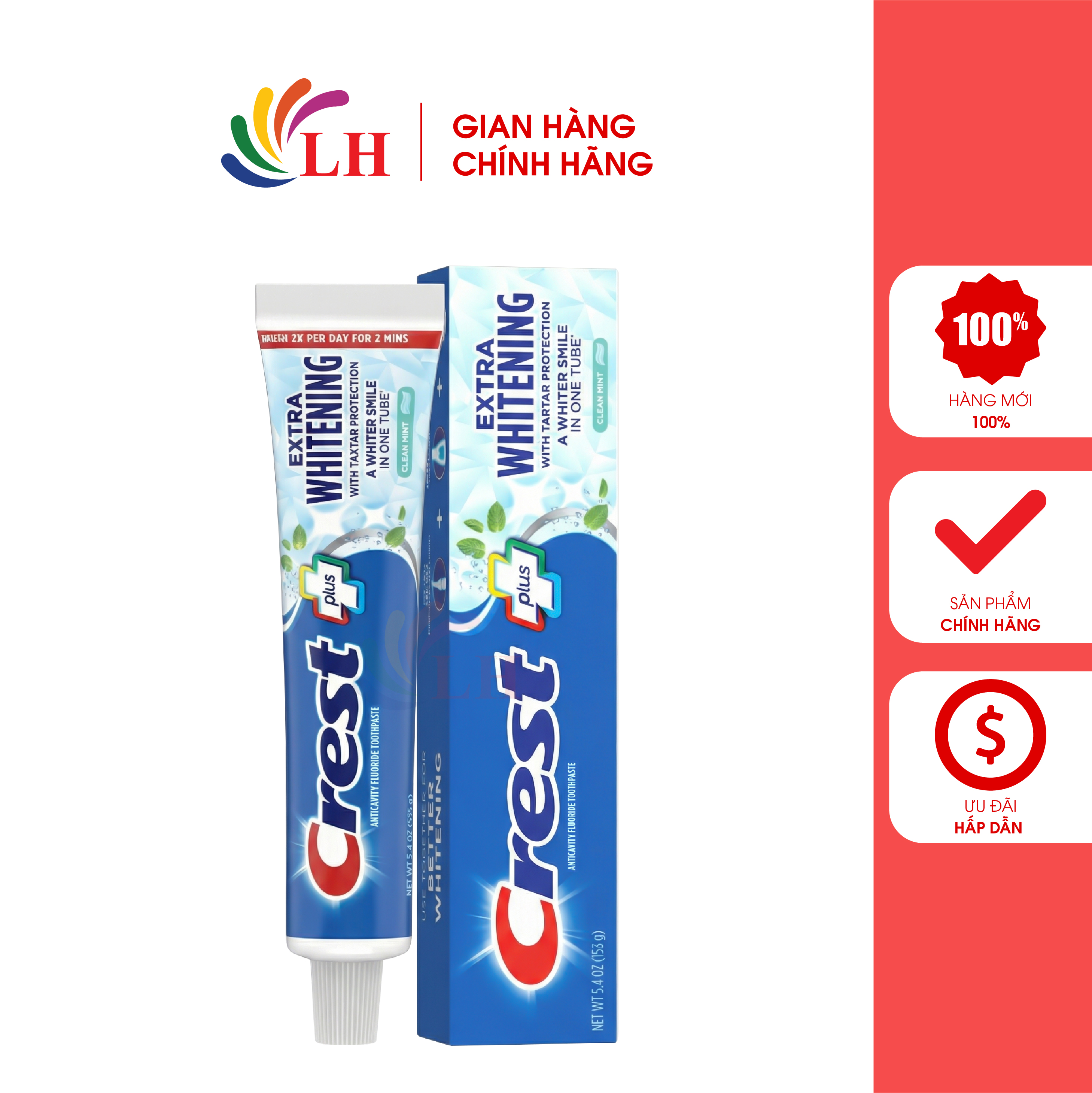 Kem đánh răng Crest Plus Extra Whitening (153g) - Hàng chính hãng