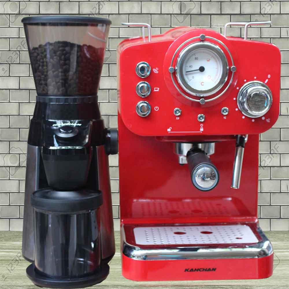Combo máy pha cafe  và máy xay cà phê espresso chuyên nghiệp kahchan