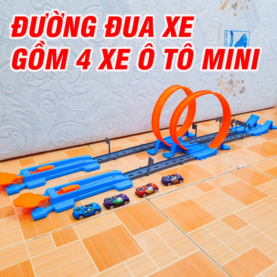 Bộ ghép đường đua ô tô gồm 4 xe và 40 miếng ghép bằng nhựa mô hình đồ chơi trẻ em