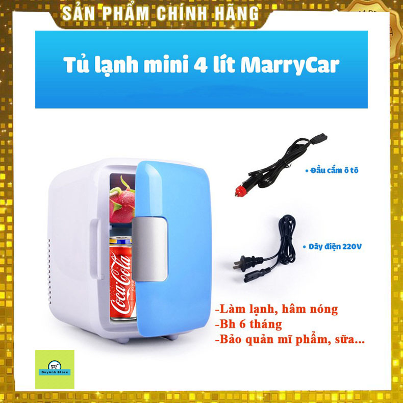 Tủ lạnh mini 2 chế độ nóng lạnh 4 lít MarryCar MR-TL4L hai dây nguồn 220V và ô tô đừng đồ ăn, mĩ phẩm