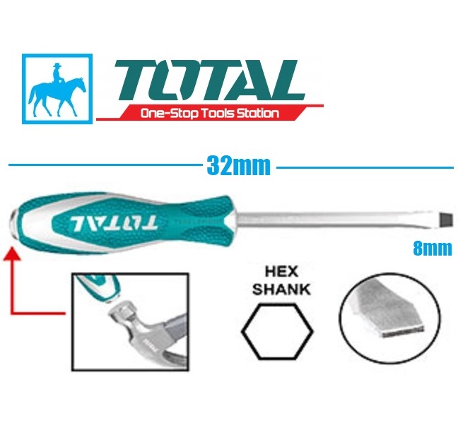 Tua vít đóng đầu dẹp Thép S2 8mm x 320mm Total THTGTS8200