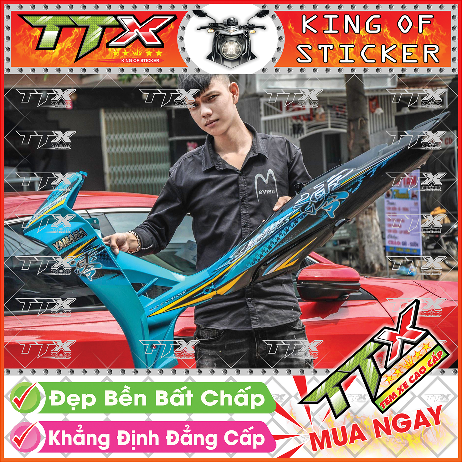 Tem Xe Sirius Xanh Đen Chữ Tàu - Tem Sirius Đen Xanh Siêu Đẹp - Mẫu Team Sirius Xanh Đen