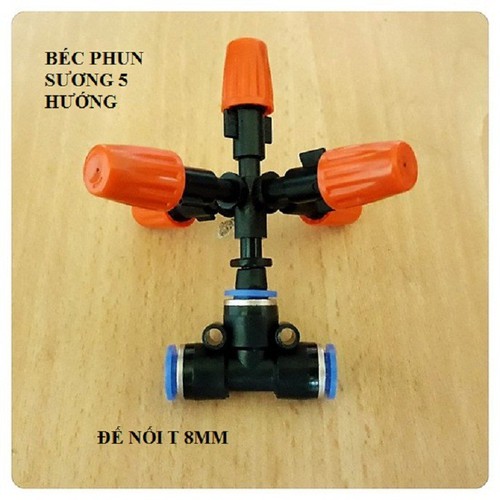 Đầu phun sương 5 cửa gắn T nối ống 8mm