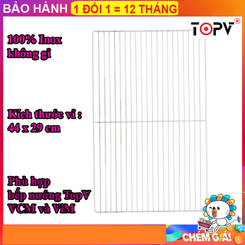 Vỉ nướng inox 44x29cm, phù hợp bếp nướng TopV VCM và ViM, vỉ nướng thịt cao cấp không gỉ, an toàn sức khỏe [vỉ nướng điện]