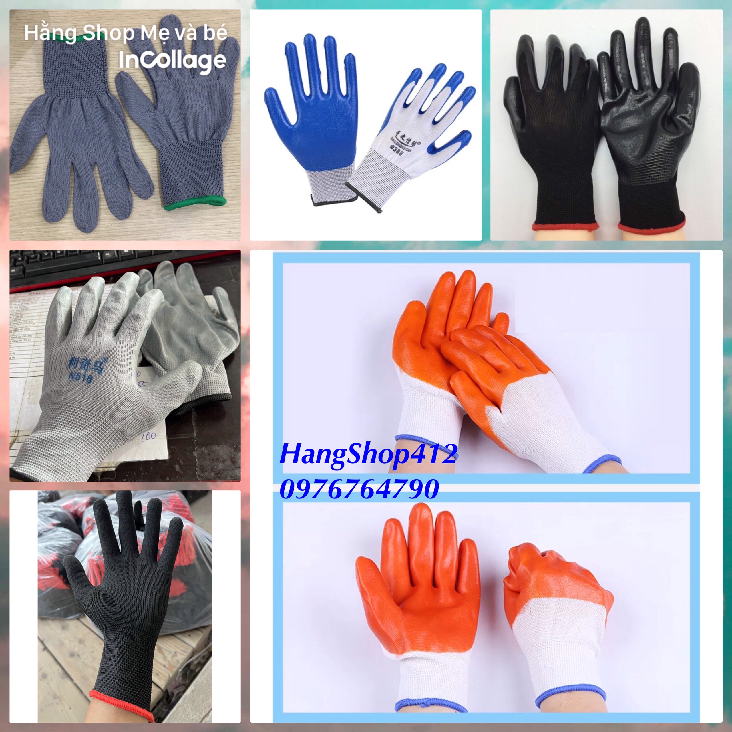 Combo 12 đôi găng tay sơn xanh , đen , xám , cam / 10 đôi găng tay len sợi / 12 đôi găng tay mút đen /các loại găng tay bảo hộ lao động, găng tay làm vườn