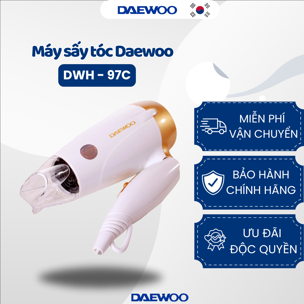 Máy sấy tóc tạo kiểu thời trang DAEWOO DWH-97C công suất 1600w, Bảo Hành 1 năm