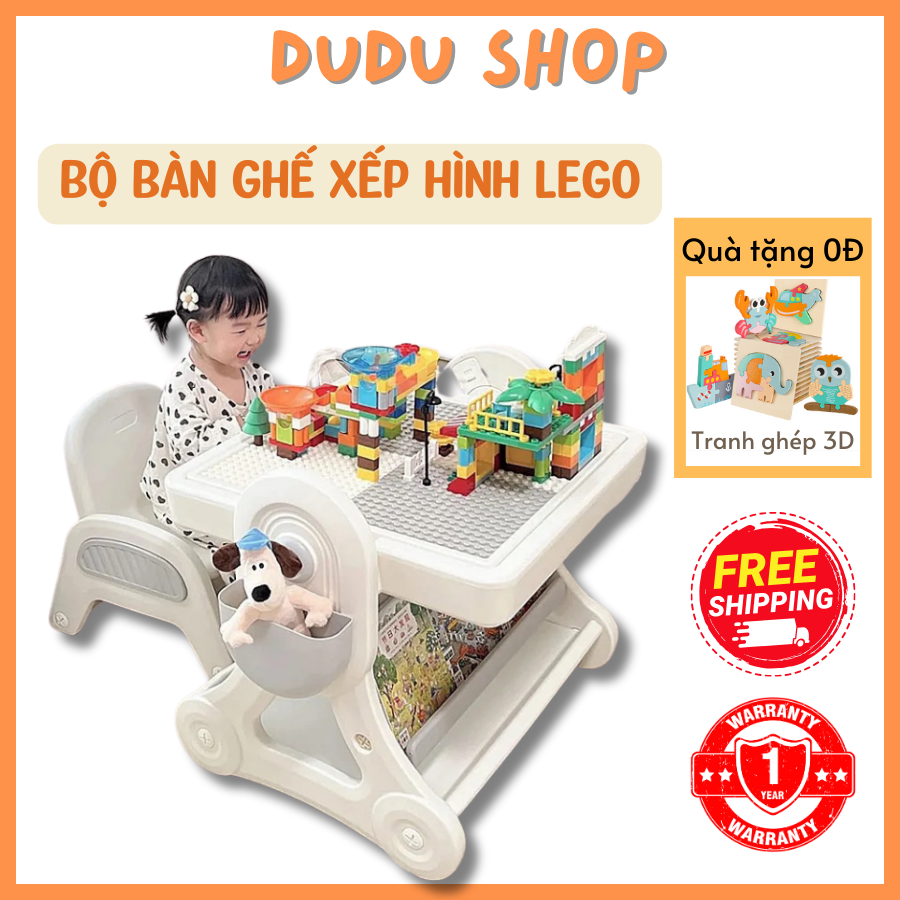 Bộ Bàn Ghế Xếp Hình Đa Năng Kèm Bảng Vẽ Giúp Bé Phát Triển Tư Duy Sáng, Tạo Thiết Kế Chống Gù An Toàn Cho Bé