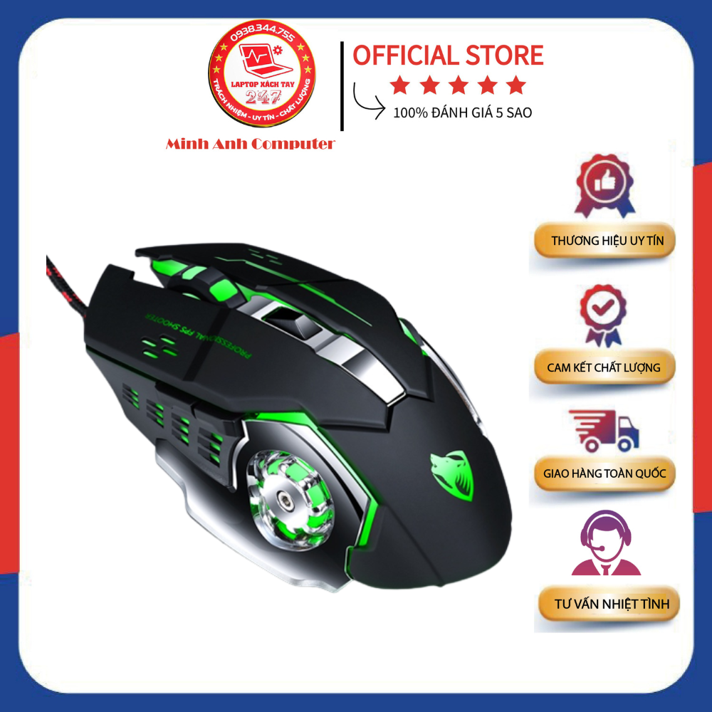 Chuột máy tính mouse t - wolf v6 led game có dây cổng usb