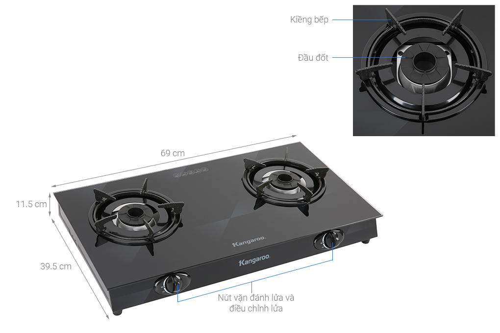 Bếp gas đôi kangaroo kg8g1a