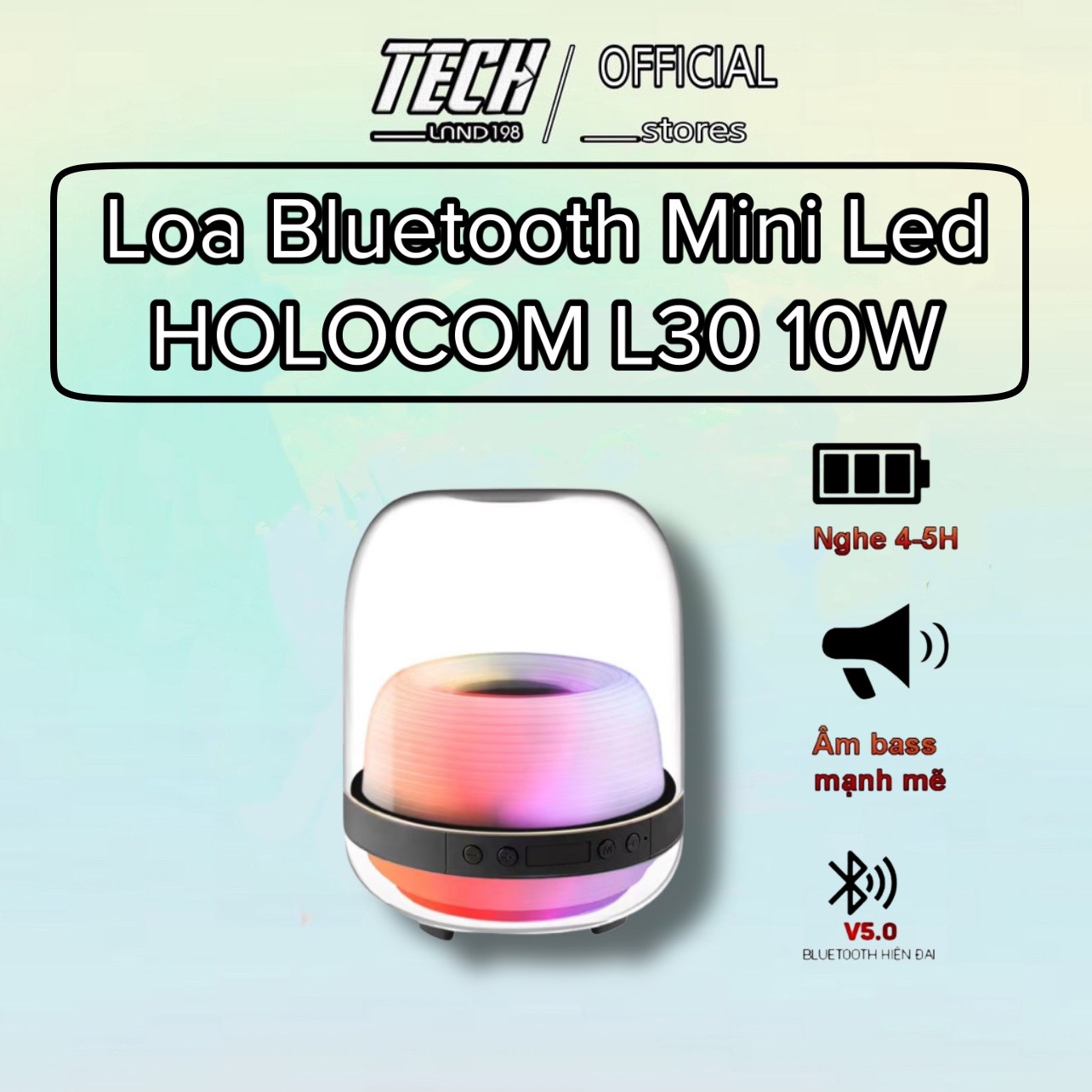 Loa Bluetooth Mini Led HOLOCOM L30, Loa Không Dây Di Động Cầm Tay Đẹp - Âm Thanh Vòm 6D Bass Mạnh - Công Suất 10W