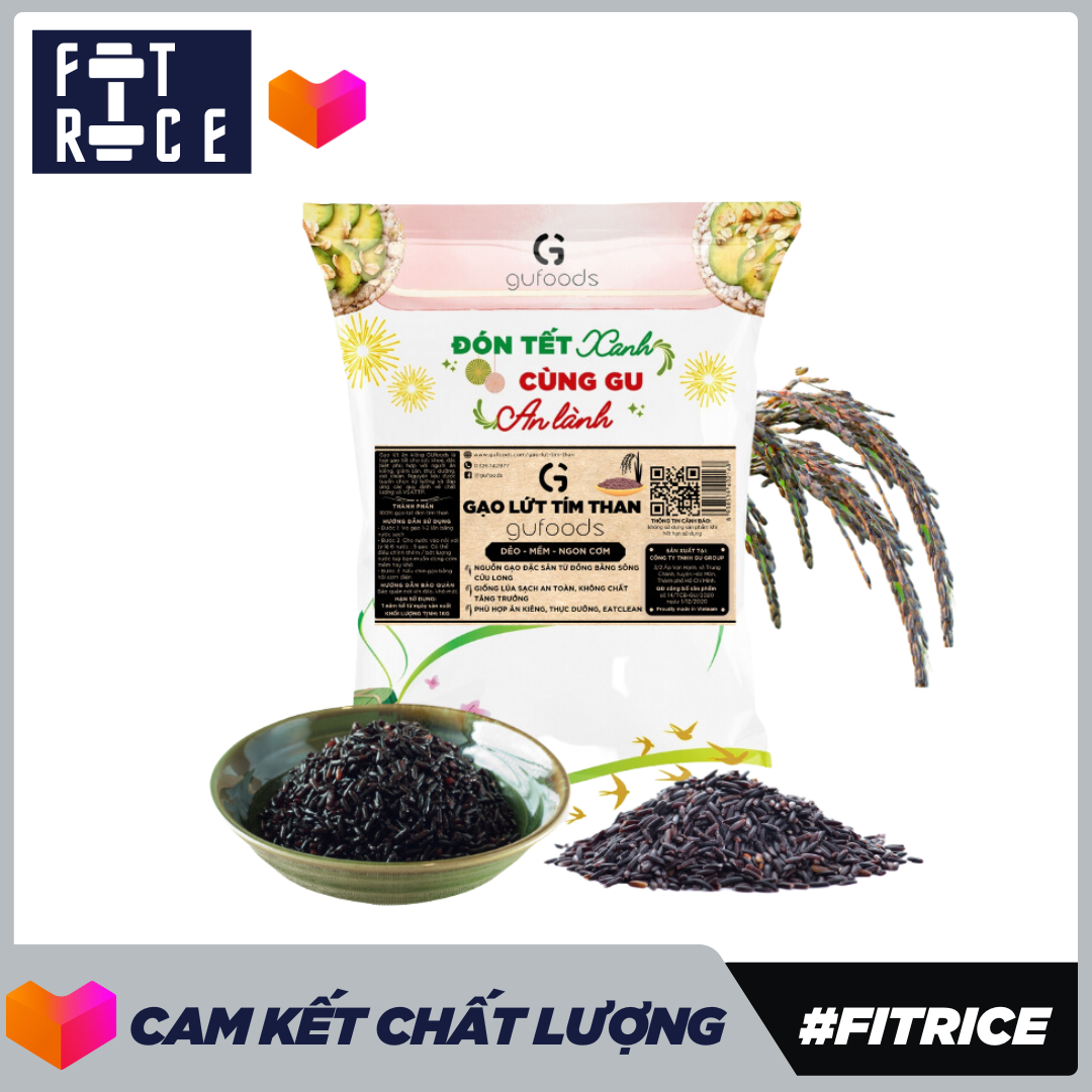 Gạo lứt ăn kiêng GUfoods (đỏ huyết rồng / xát dối / đen tím than) (1kg) - Giảm cân, Thực dưỡng, Eat clean
