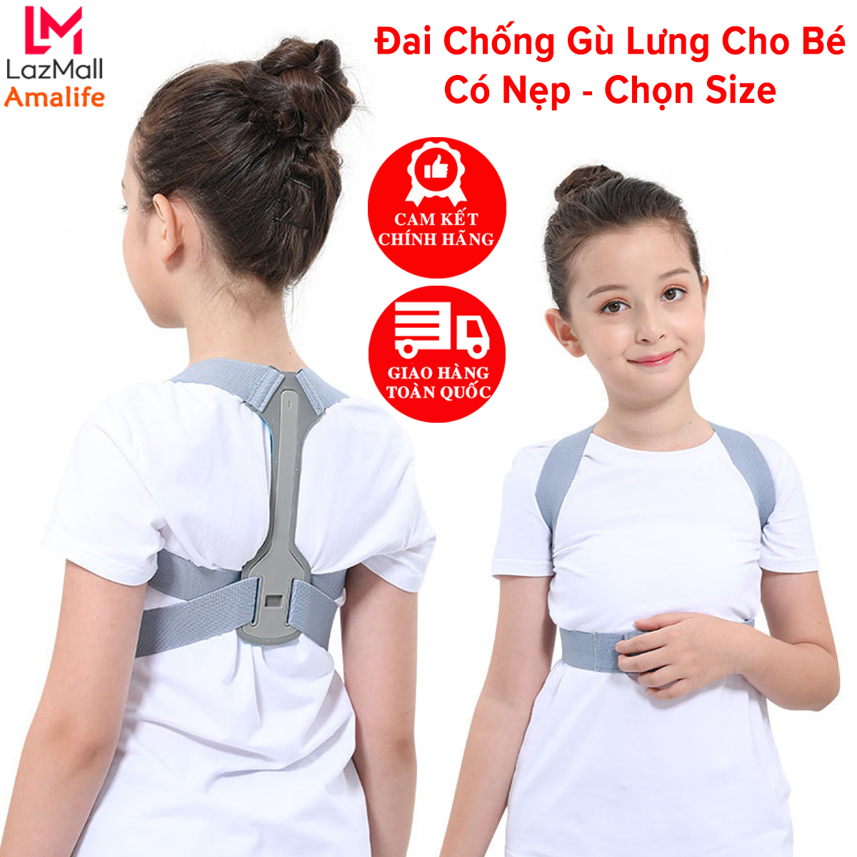 Đai Chống Gù Lưng Cho Bé Có Nẹp Chọn Size Chính Hãng Amalife Cao Cấp - Đai Lưng Chống Gù Trẻ Em Cân Nặng Từ 15 kg Đến 40 Kg