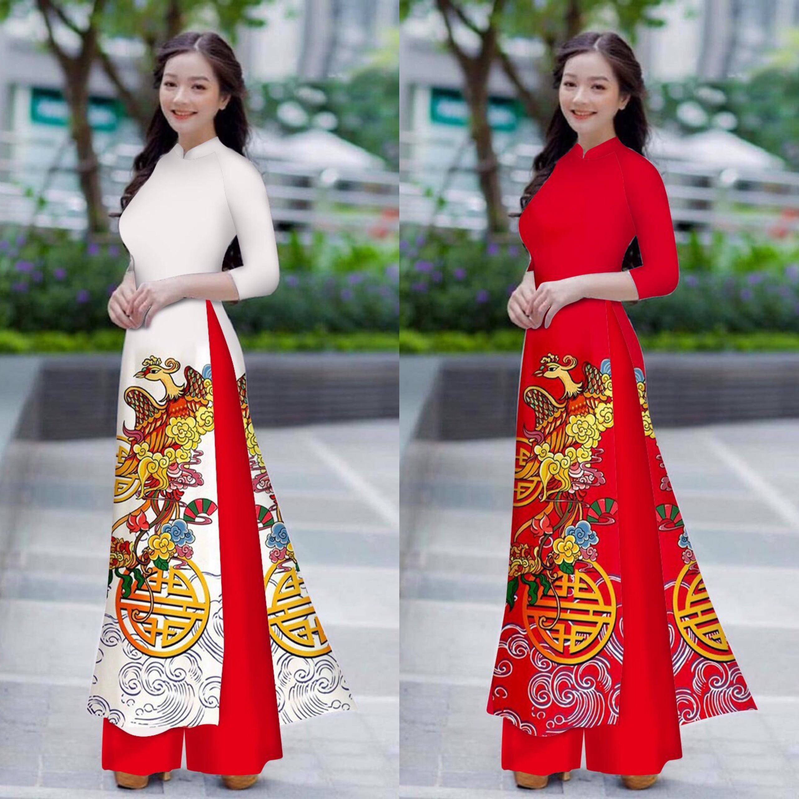 Giá xưởng - áo dài lụa rồng bay kèm quần