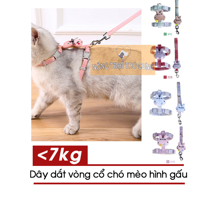 Dây dắt kèm đai người hình gấu cho chó mèo - giao màu ngẫu nhiên -