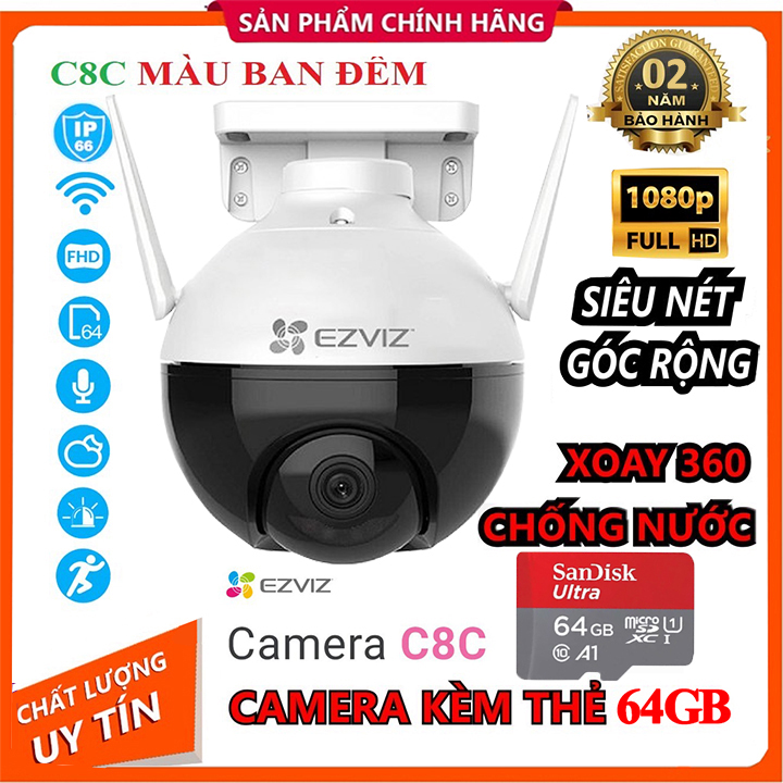 [Freeship] Camera Ngoài Trời Wifi EZVIZ C8C 1080P Xoay 360 độ  Full HD Tích hợp AI -CÓ MÀU BAN ĐÊM- XOAY THEO CHUYỂN ĐỘNG