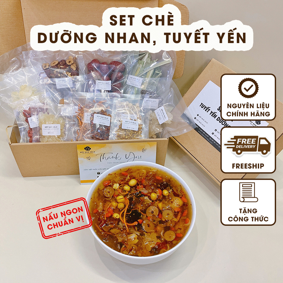 Set chè dưỡng nhan, tuyết yến, chuẩn 14 vị có quế hoa, nấu được 4l chè đặc - bếp nhà velo