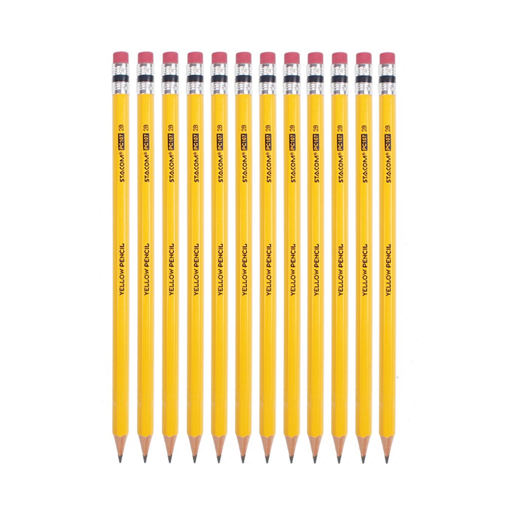 Bút chì gỗ thân vàng stacom có kèm tẩy độ đậm 2b - pc107