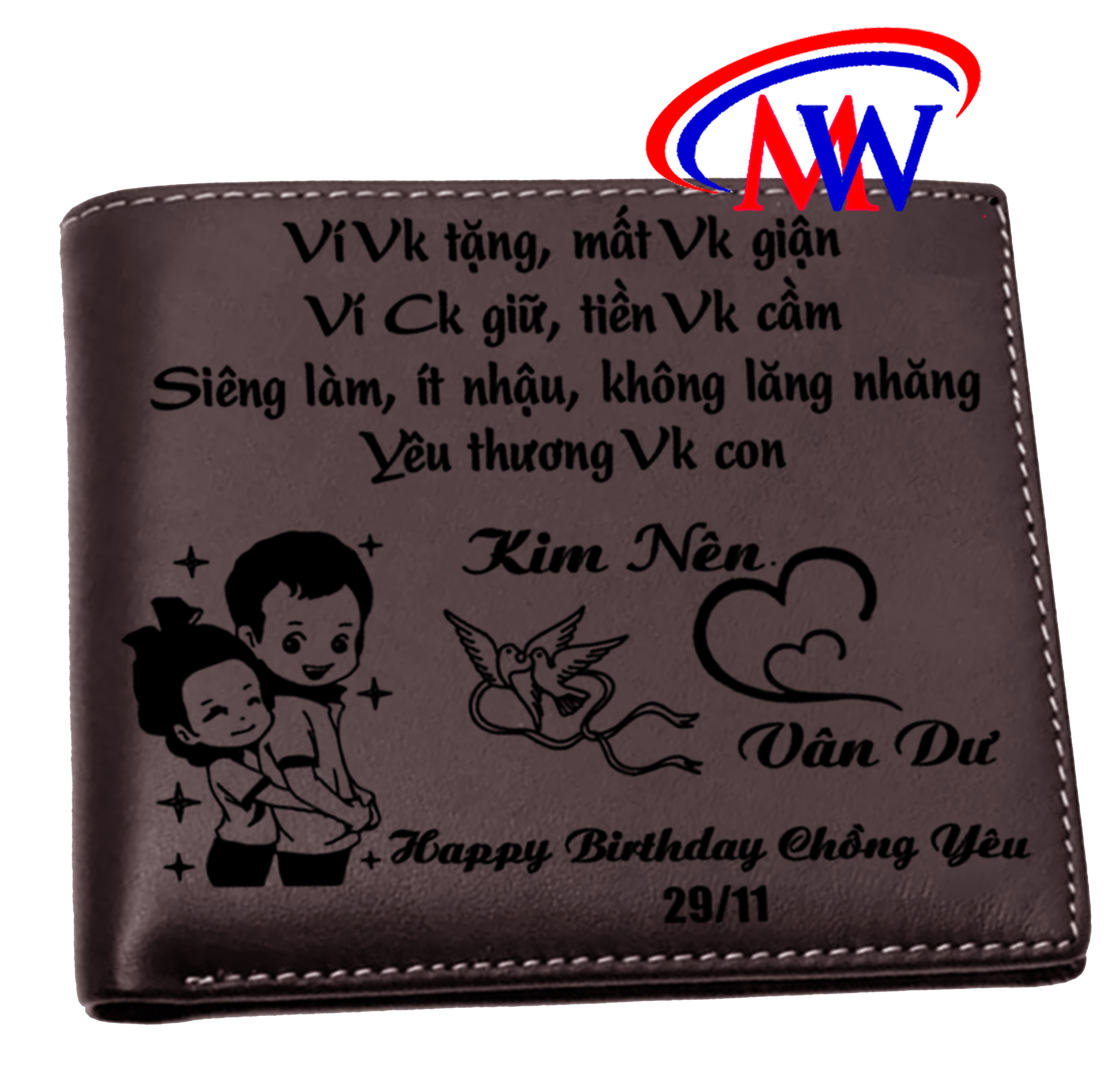 Bóp ví nam da bò khắc tên theo yêu cầu