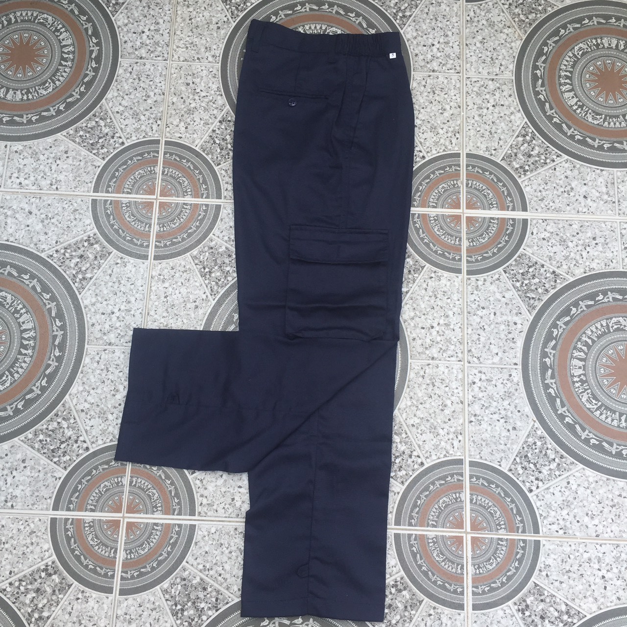 Quần bảo hộ lao động nam quần lao động nam túi hộp màu xanh đen có dây thắt ống quần vải kaki 31