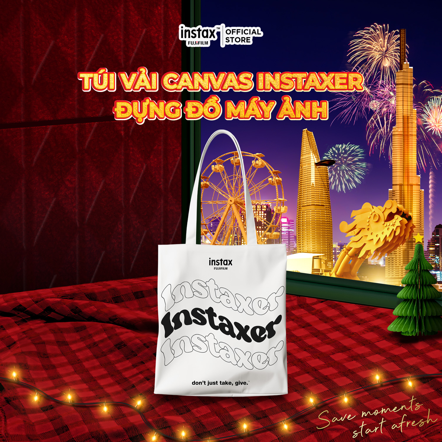  Túi Vải Canvas Instaxer Fujifilm Màu Trắng Đựng Đồ Máy Ảnh 