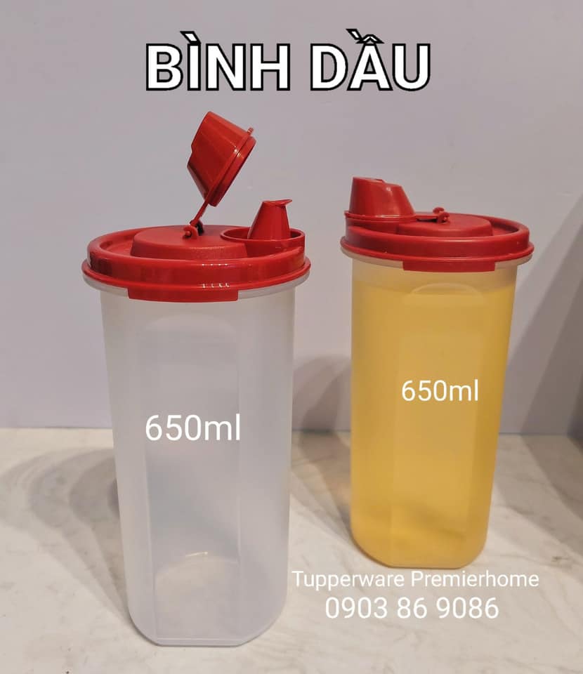 Set 2 bình đựng dầu tupperware stor n pour 650ml