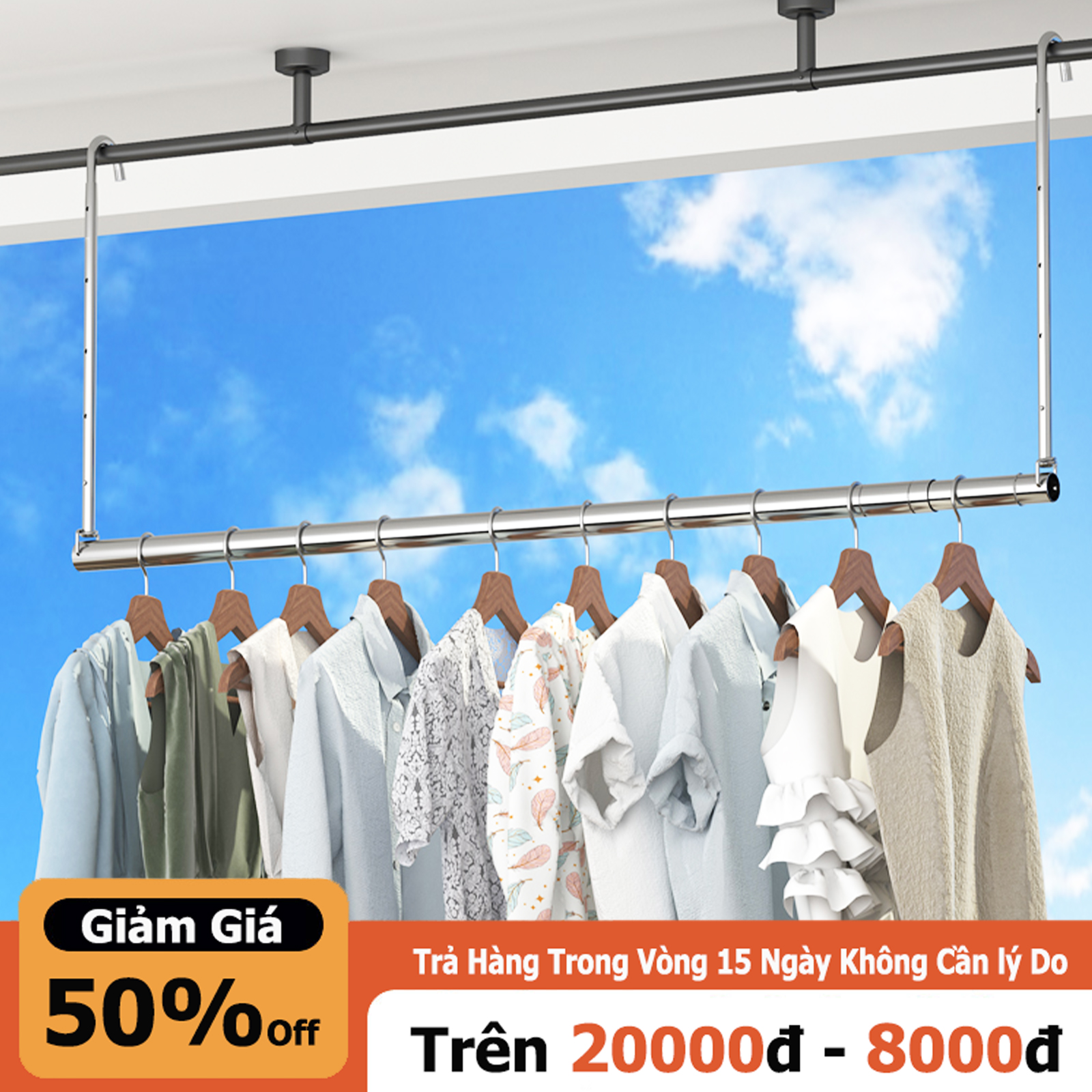 {Miễn Phí SHIP} Cây phơi đồ Giá phơi quần áo treo tường Có thể thu vào Tiết kiệm không gian không cần khoan vít Tháo lắp dễ dàng