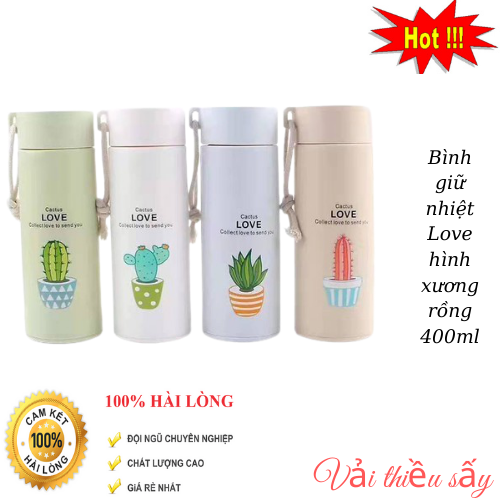 COMBO 2 BÌNH GIỮ NHIỆT HÌNH XƯƠNG RỒNG- BÌNH NƯỚC LOVE XƯƠNG RỒNG 400ml