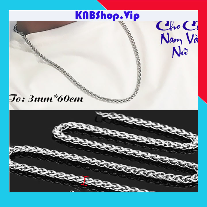 Dây chuyền inox kiểu bông dừa xoắn 3mm đẹp, không đen, hợp thời trang - Phù hợp cho cả nam và nữ
