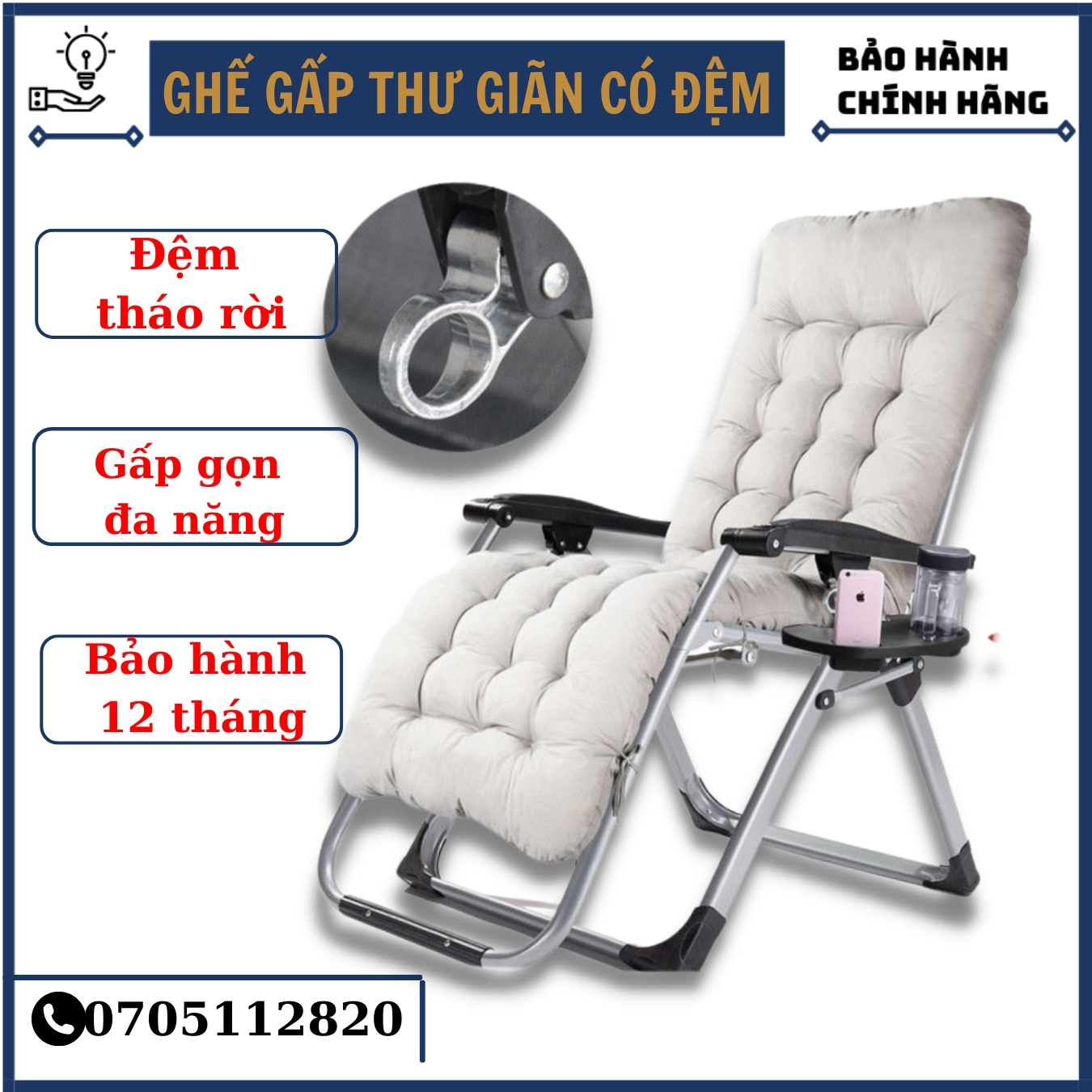 Ghế thư giãn, ghế xếp đa năng, ghế văn phòng thông minh tiện lợi có đệm êm ái