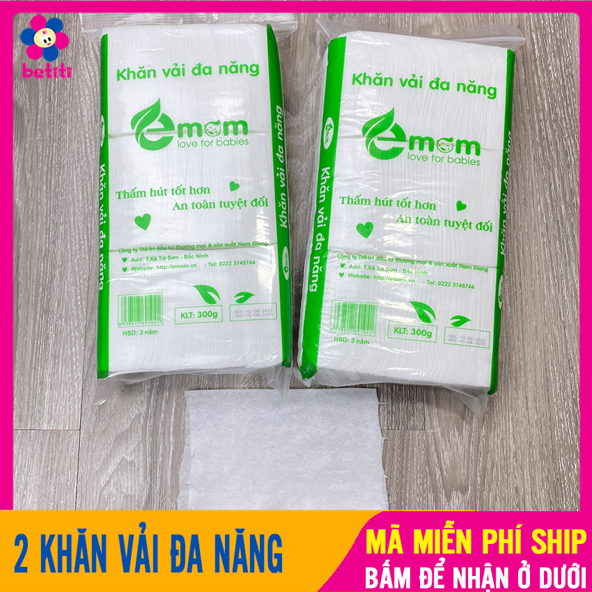 (COMBO 2) Khăn Vải Đa Năng Siêu Mềm EMOM (300Gr) Siêu Thấm Hút, Tiện Lợi, Tiết Kiệm - Khăn Khô Trẻ Sơ Sinh, Khăn Giấy Khô, Khăn Vai Kho Da Nang BETITI - 2 Bịch Khăn Vải EMOM