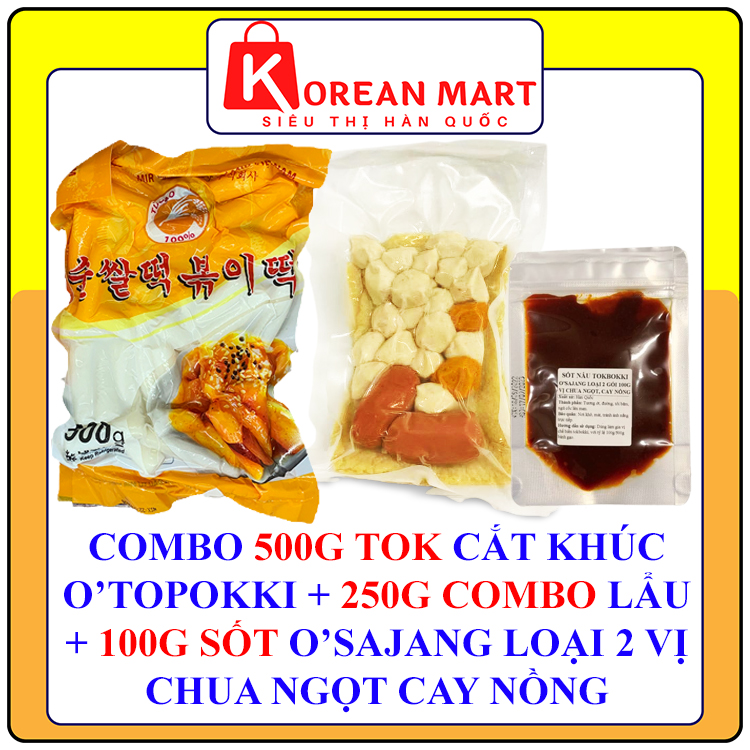 Combo 500g bánh gạo cắt khúc gói vàng + 100g sốt + 250g chả cá, xúc xích, viên chiên