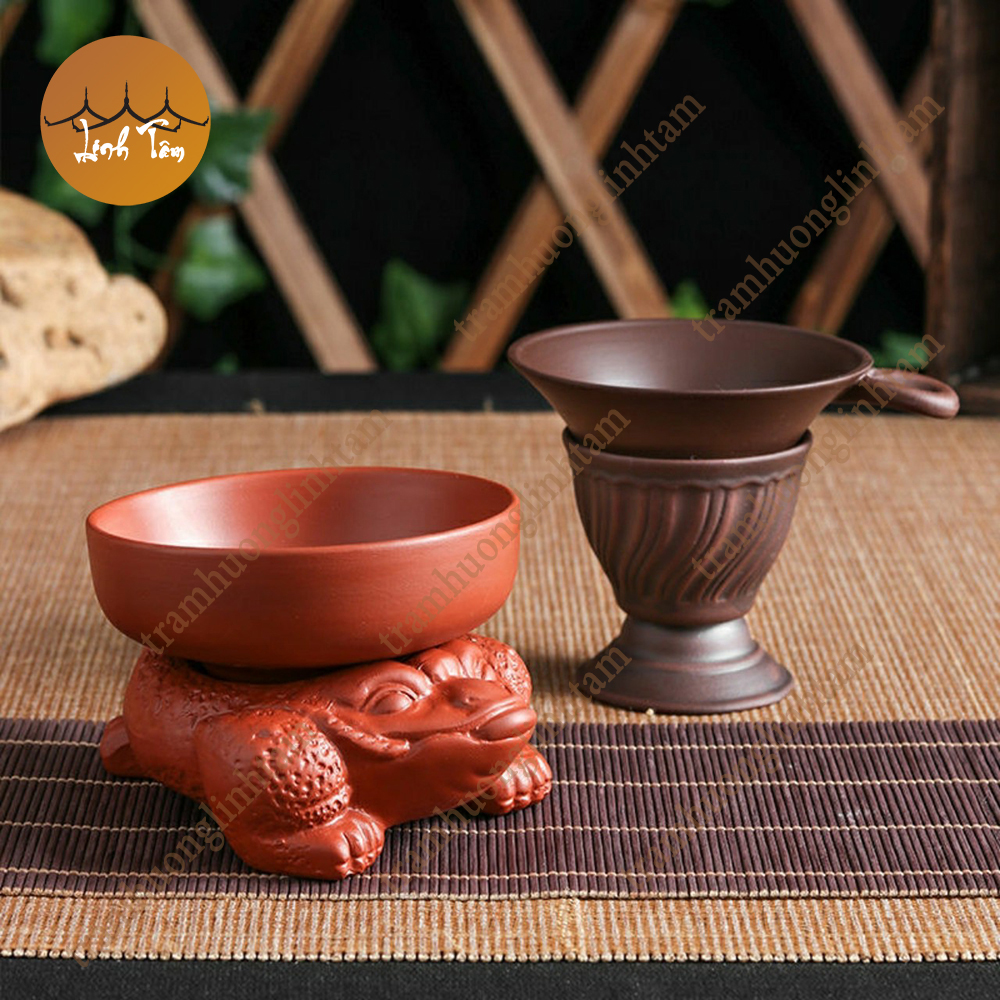 Bộ lọc trà gốm tử sa hình thiềm thừ phụ kiện trang trí bàn trà Linh Tâm