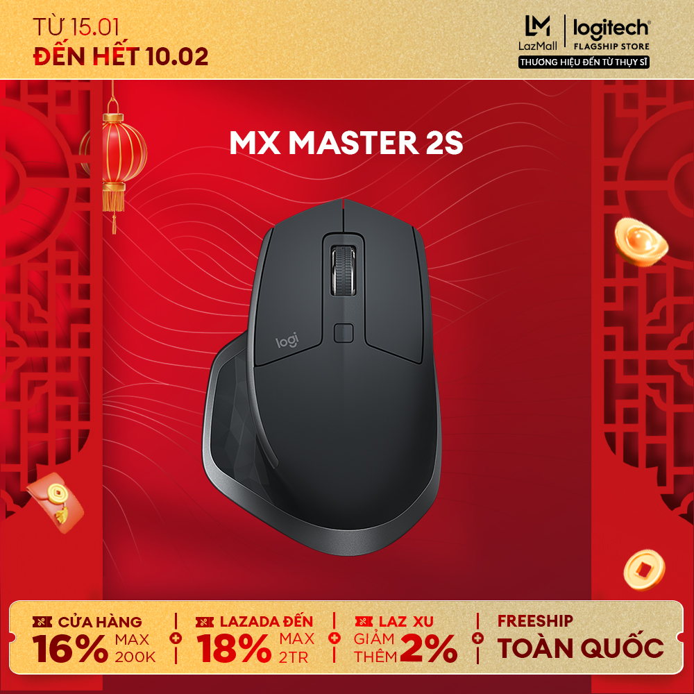Chuột không dây Bluetooth Logitech MX Master 2s - Form to dùng mọi bề mặt con lăn Hyperfast sạc nhanh USB-A