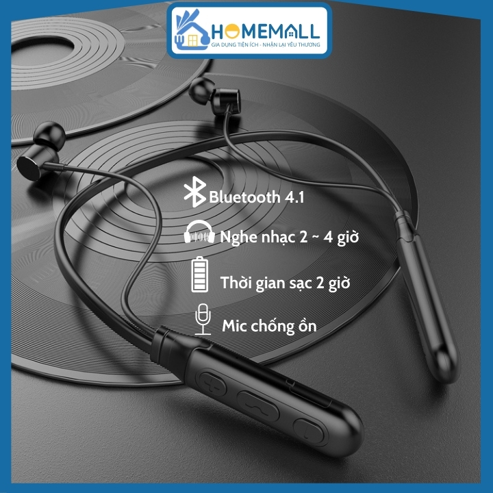 Tai nghe bluetooth, Tai nghe đeo cổ thể thao âm thanh siêu trầm tích hợp micro TN06