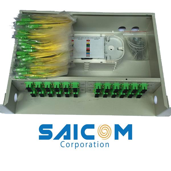 [HCM]ODF KHAY TRƯỢT GẮN RACK 19  12FO SAICOM  (đầy đủ phụ kiện dây nối quang SC/ UPC chuẩn SM)