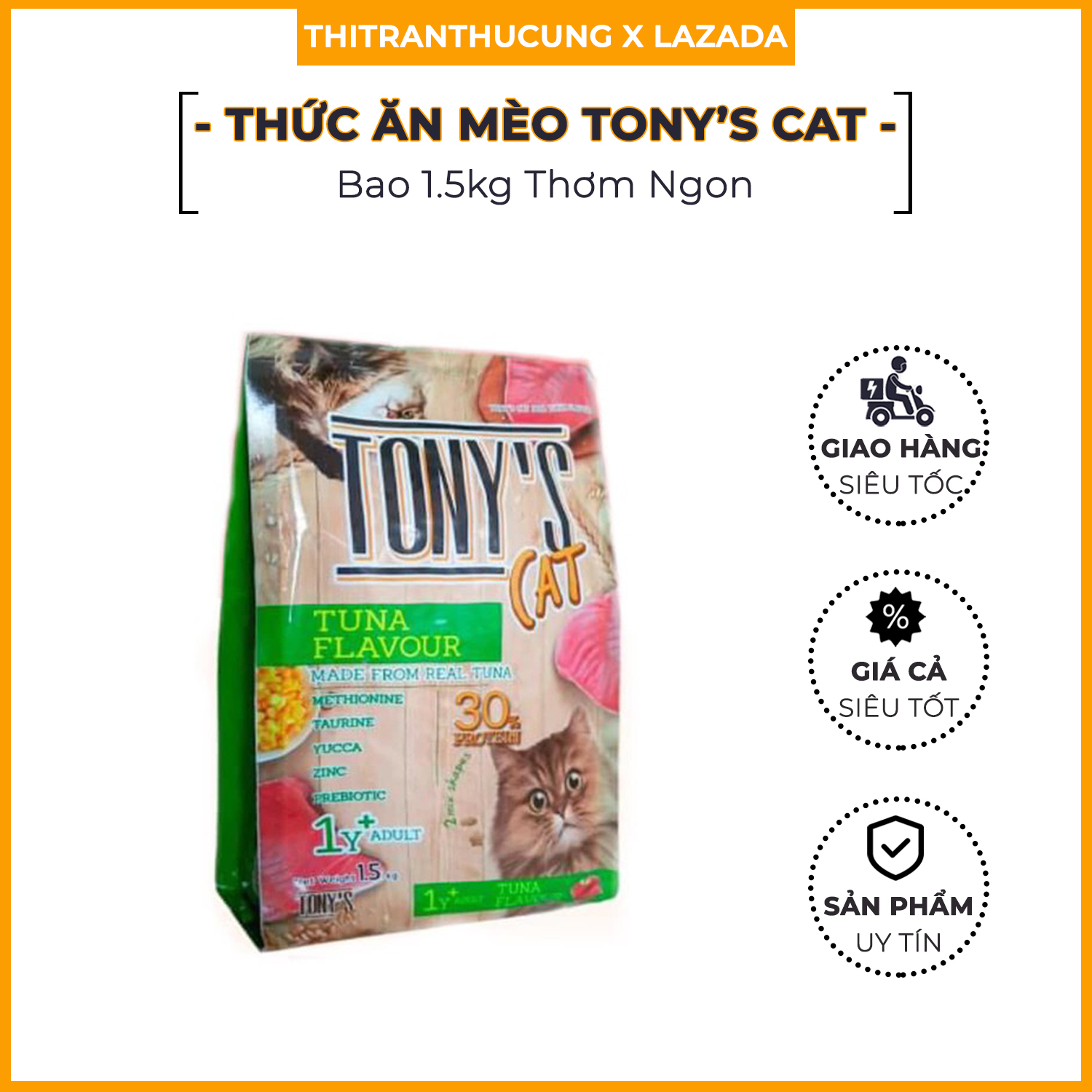 Thức ăn hạt cho mèo Tony Cat 1.5kg thơm ngon