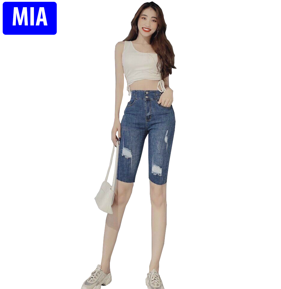 Quần jean lửng nữ lưng cao quần jean ngố nữ lưng cao co giãn thời trang Miafashion- qjnnnma03