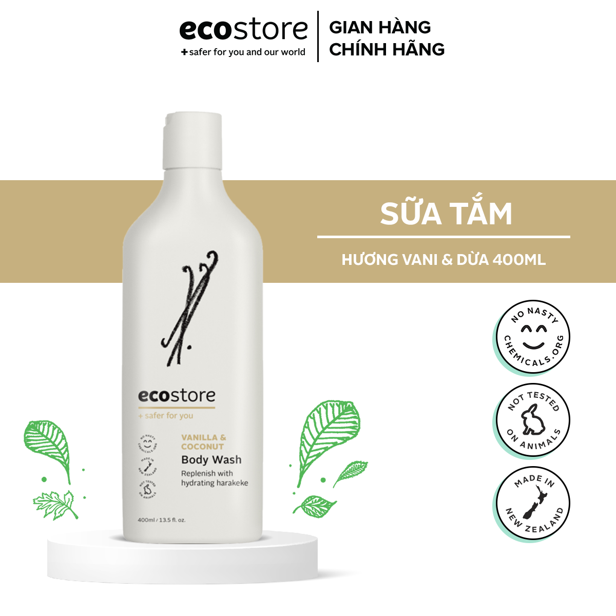 Sữa tắm gốc thực vật ECOSTORE 400ml Hương Vani & Dừa - mềm da dưỡng ẩm EXP..T12.2024