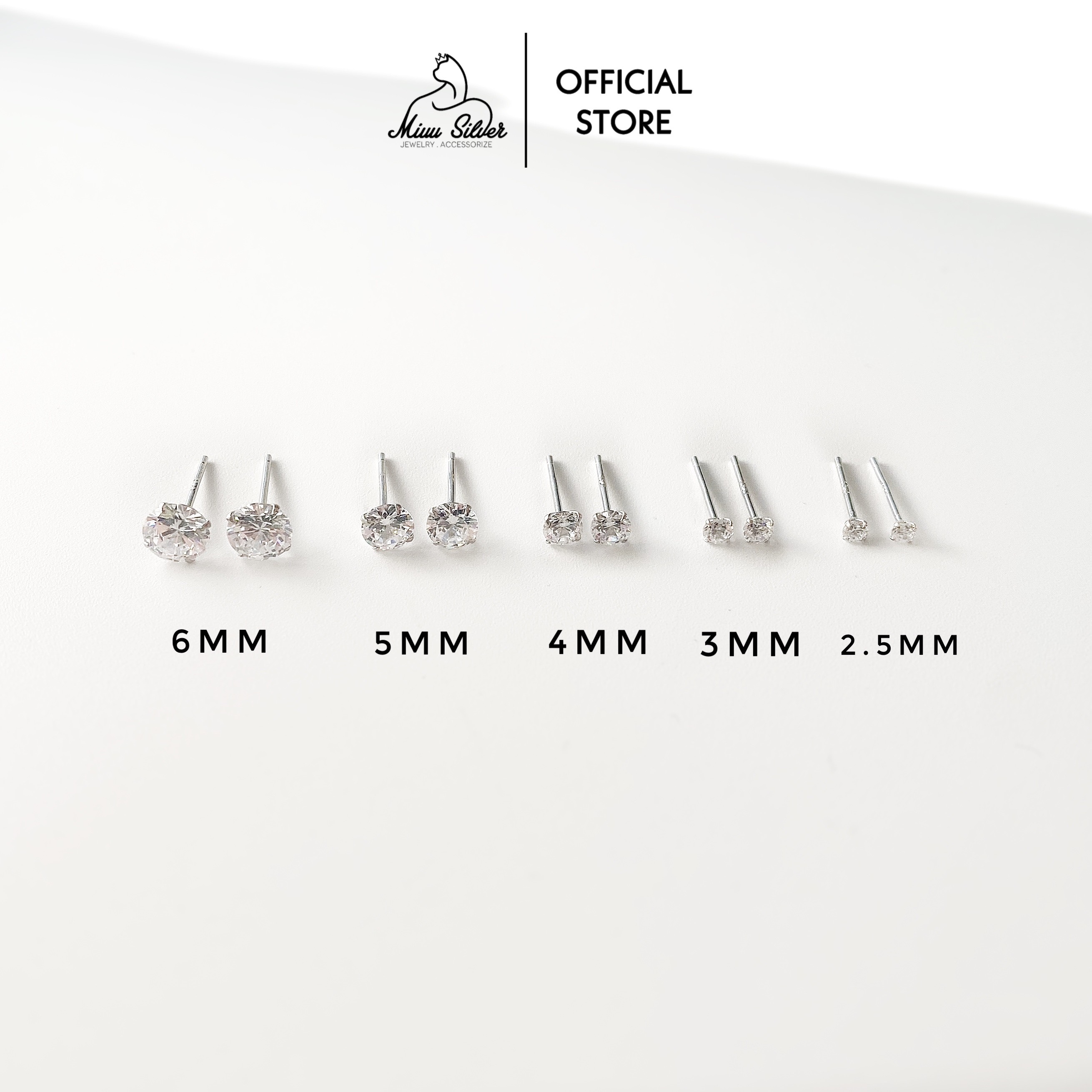 Khuyên tai bạc nụ đá Miuu Silver, bông tai nữ nhiều size sử dụng chốt bạc D2212