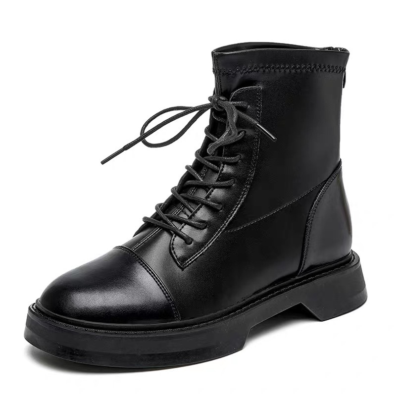 Bốt dây nữ cao cổ khóa sau - giày boot nữ màu đen da bóng cá tính boots nữ ulzzang phong cách hàn quốc đẹp giá rẻ thời trang hot 2023