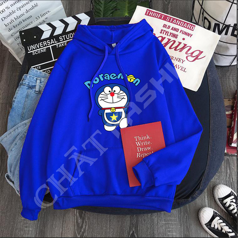 Áo Hoodie Nam Nữ Doraemon,Áo Khoác Hoodie Nữ Hình Doraemon, Áo Khoác Chui Đầu In Hình Doraemon, Áo Khoác Hoodie Nỉ Doremon Dày Dặn, Dáng Rộng, Mùa Thu Đông