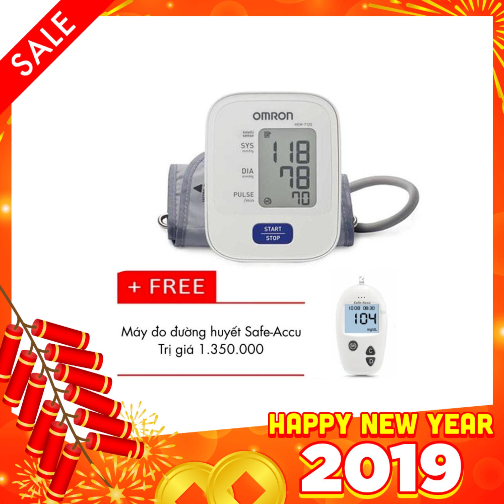 Máy đo huyết áp bắp tay Omron Hem 7120 ( Trắng ) + Tặng Máy đo đường huyết Safe-Accu