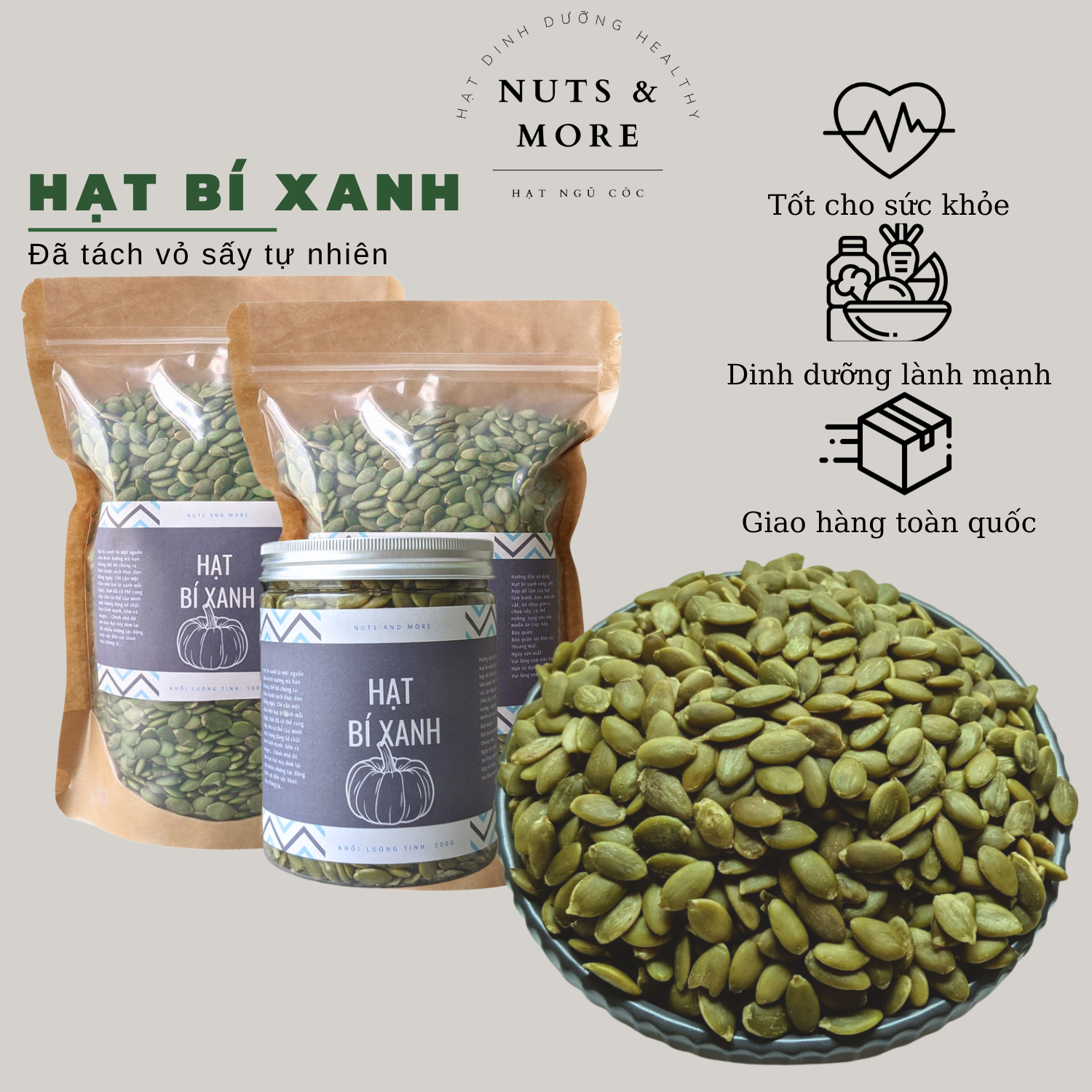 Hạt bí xanh nhập khẩu Mông Cổ 500G đã tách vỏ