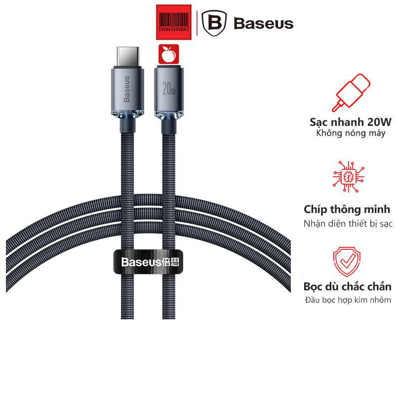 Cáp sạc nhanh Type C to Lightning 20w Baseus Crystal Shine bọc Nylon chống đứt gãy Đầu Cáp Aluminum Tomstore ( Type-C to Lightning Power Delivery Quick Charge & Data Cable )