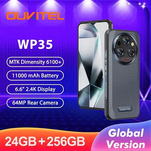 Điện thoại siêu bền Oukitel WP35 5G (Màn hình 6.6 inch IPS LCD, Ram 24GB(8GB+16GB),Rom 256GB,pin 11000mAh,Android 14)